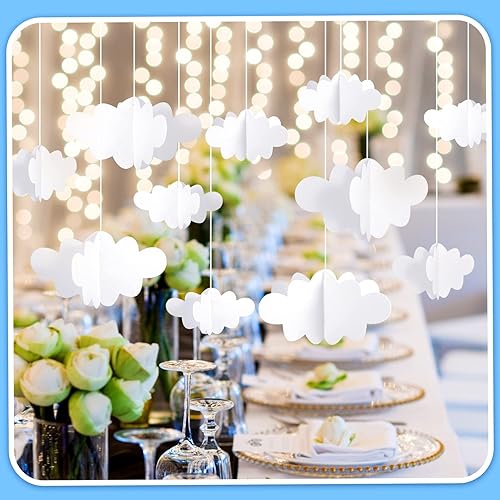 Miniatura 2 de 16 piezas de decoración de nube, nubes colgantes blancas para techo, decoración de nube artificial, imitación de nube artificial, adornos colgantes