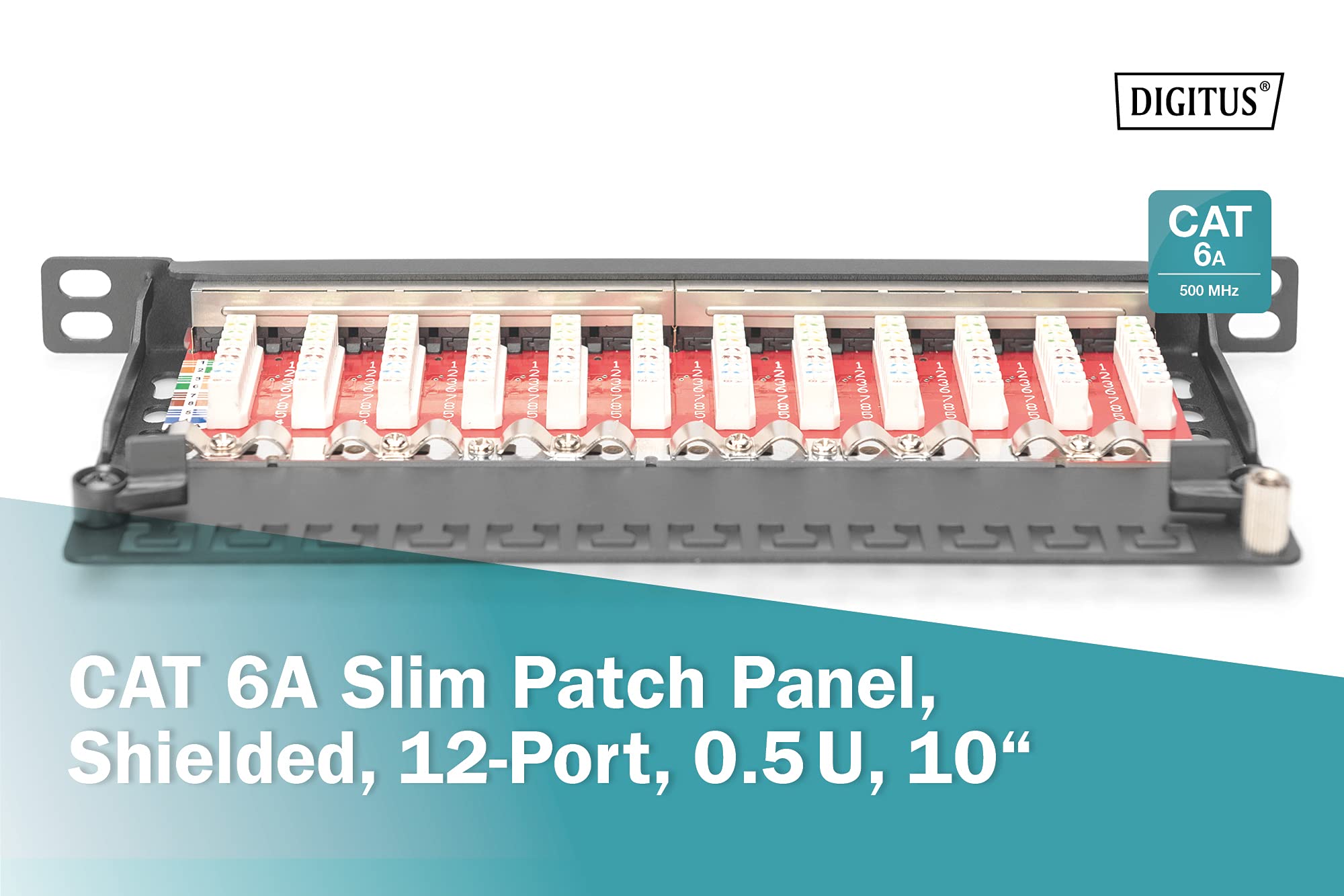 Panneau de Brassage Cat 6A, blindé, 12 Ports 1/2U, 10", Montage en Rack, Noir RAL 9005