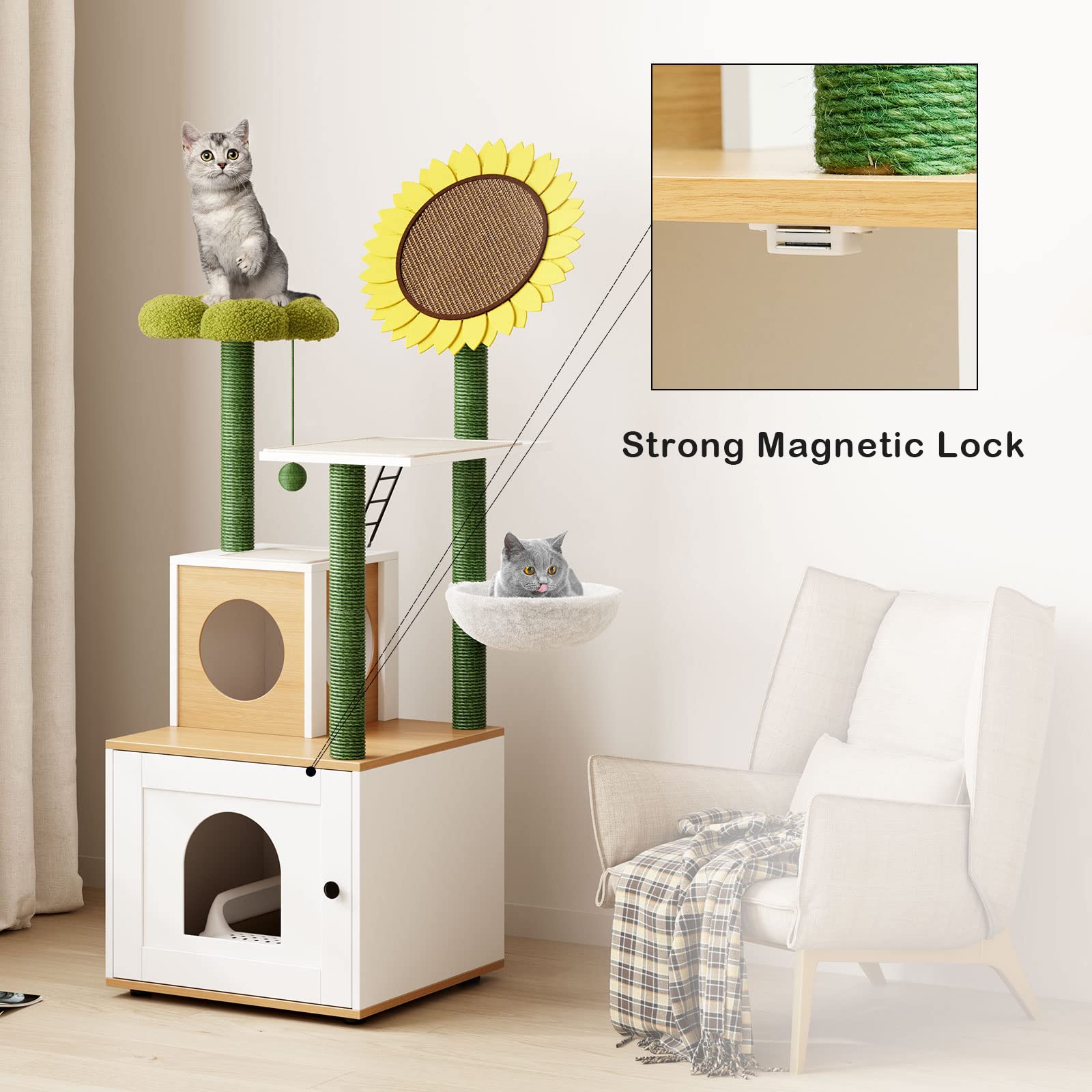 Soges Albero per Gatti con Lettiera, Bagno Nascosto e Tiragraffi
