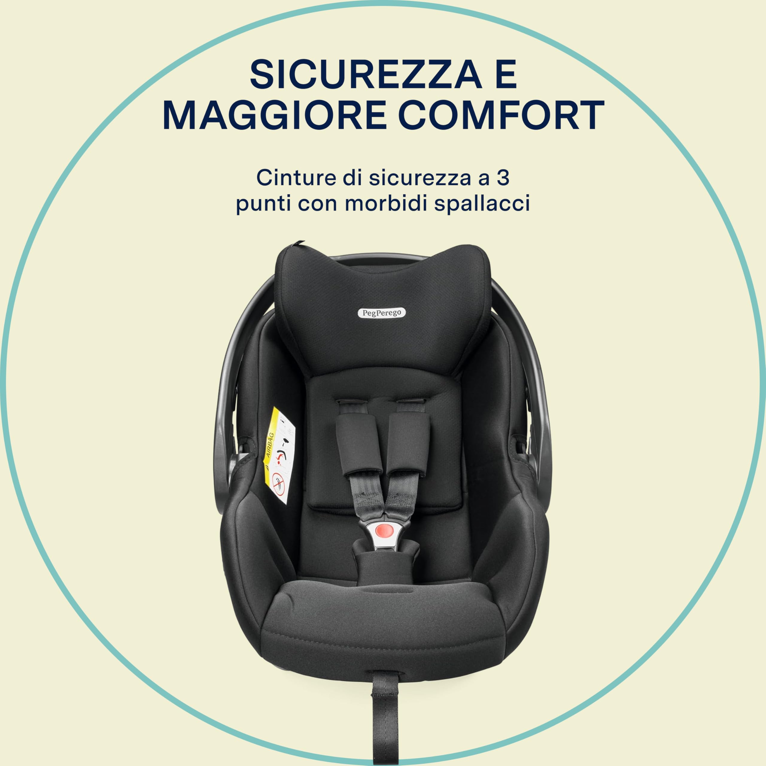 PEG Primo Viaggio Lounge - Seggiolino Auto Neonato Reclinabile ISOFIX (40-87 cm), 0-15 mesi, 0-13 kg, Capottina UPF 50+, Seduta Imbottita, Protezioni Laterali, Compatibile con Passeggini, Onyx