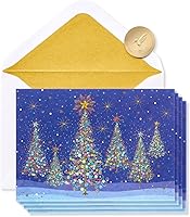 Papyrus Boxed Christmas Cards with Envelopes - House of Turnowsky Special Wishes Christmas Trees Design, 14-Count Premium Holiday Stationery