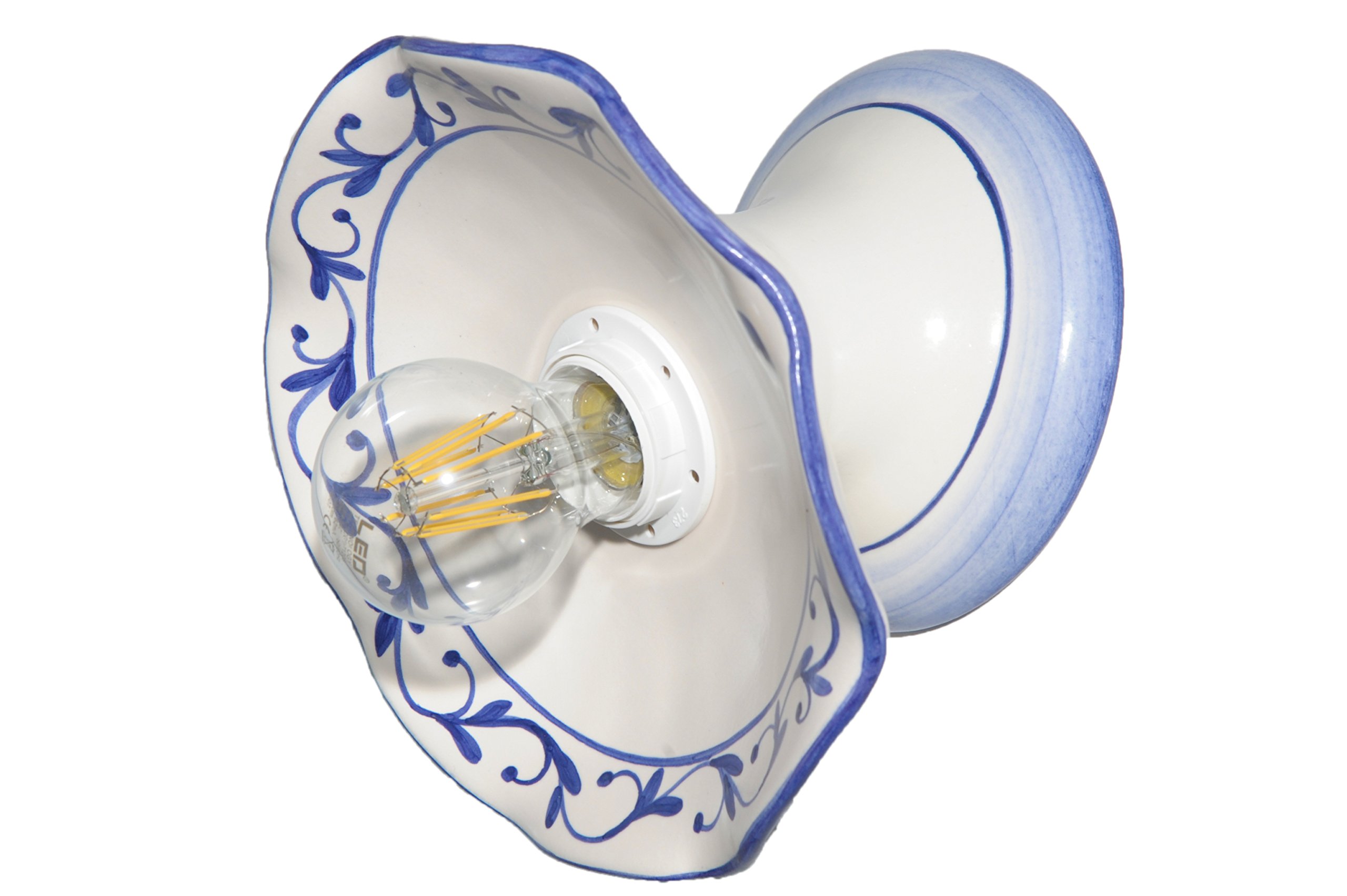 VANNI LAMPADARI - Applique da Parete Interno Edera - Lampada da Parete Monoblocco in Ceramica- Applique da Interno Decorata a Mano - Applique Camera da Letto - Bagno - Cucina – Soggiorno, Blu