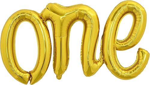 TONIFUL Pancarta dorada de globos de 42 x 16 pulgadas, escritura de lámina de mylar letrero cursivo de letra uno, banderines de globos, material