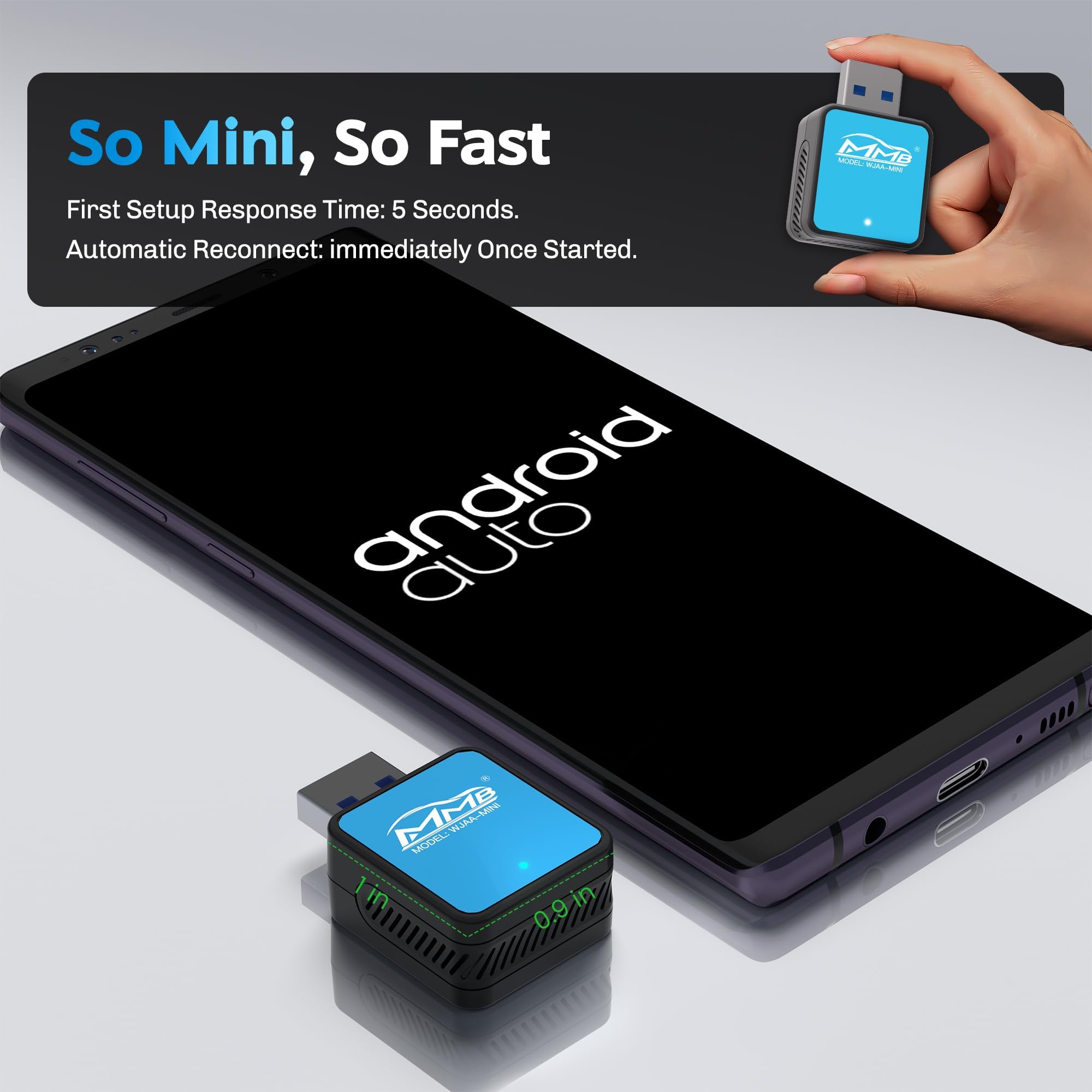 MMB WJAA-MINI Wireless CarPlay, adattatore per auto Android, BT5.2, 5,8 GHz WLAN, per telefoni Android, adatto per auto, dotato di OEM Wired CarPlay o Android Auto