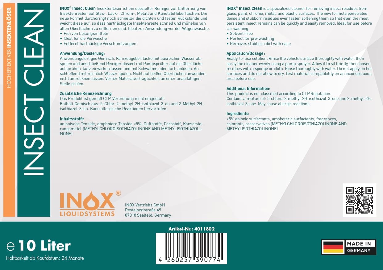 INOX Insektenentferner Auto & Motorrad 2x10L – auch bei Vogelkot | Entfernt Insekten & Baumharz – lösungsmittelfrei, sicher für Lack, Chrom, Glas & Kunststoff