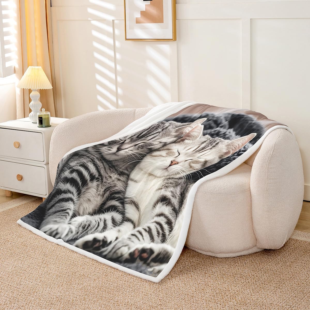 Kawaii Cats Throw Blankets Boys Girls,Cute Kitten Pet Animal Fuzzy Blanket All Seasons,Cats Lovers Dreamy Soft Plush Blanket,Twin (60 x 80 Inches)