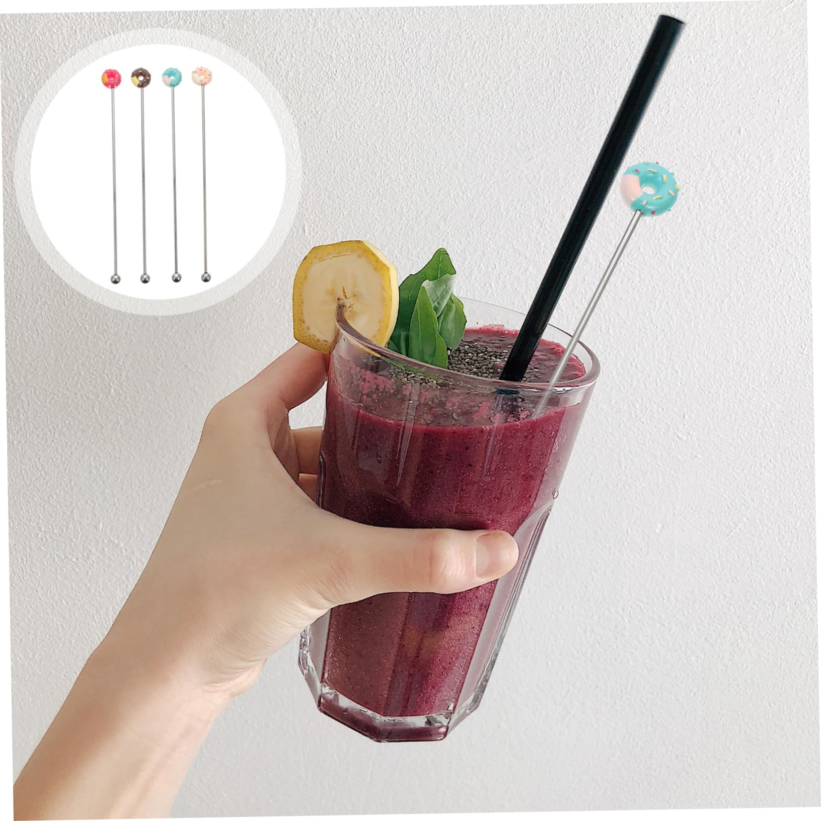 Cabilock 8Pcs Stainless Steel Swizzle Sticks Reusable Cocktail Drink Stirrer with Adorable Donut Design for Coffee Shops Bars and Parties Easy to Clean and Dishwasher Safe