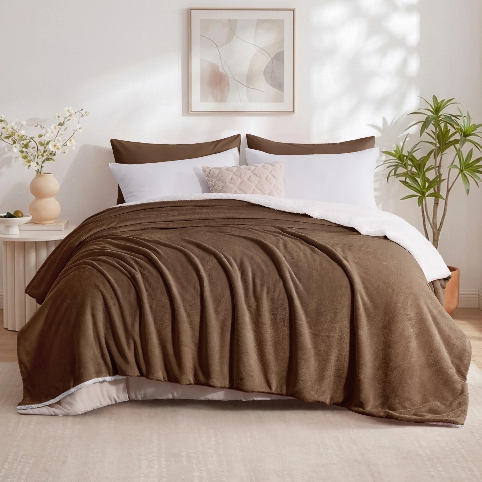 Aisbo Sherpa Fleece Blanket Chocolate Brown - Fluffy Thick Blanket for Bed Large Throw, Warm Soft Solid Microfiber Blankets King Size Throws for Couch Sofa, 200x240cm โ image 1