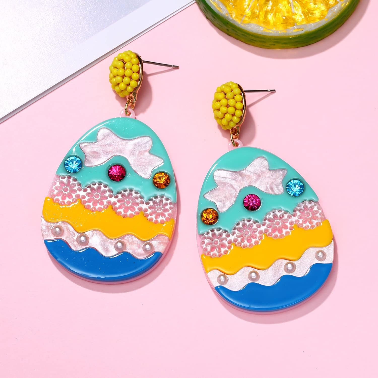 Easter Beaded Earrings for Women Boho Hypoallergenic Handmade Bunny Dangling Earrings Rainbow Egg Dangle Earrings Cute Pom Pom Pearl Beads Rabbit Easter Jewelry - Image 5
