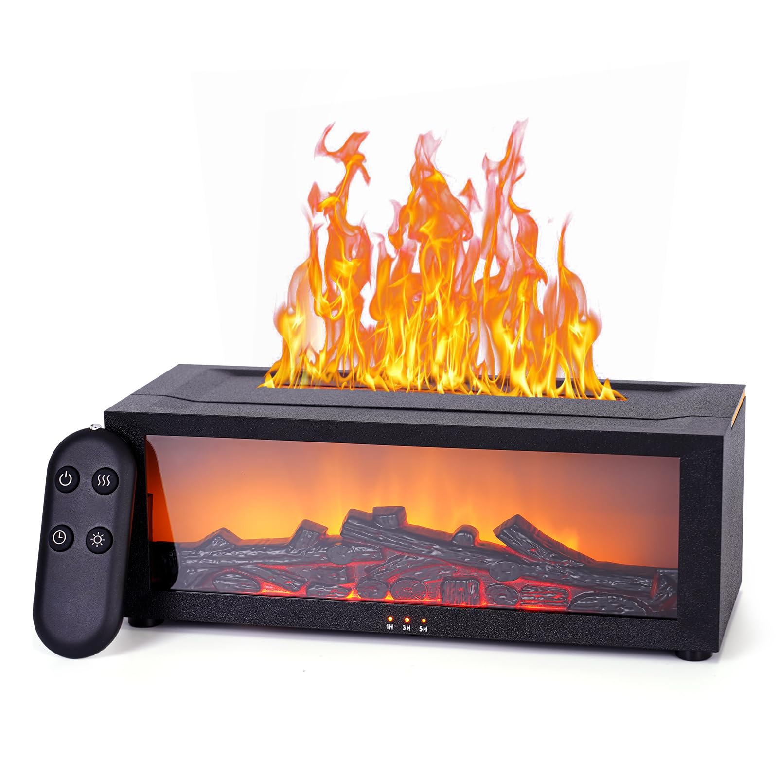 Fireplace Diffusers for Essential Oils Fireplace Humidifier with Remote 150ml Fireside Ultrasonic Humidifier Bonfire Flame Diffuser with 7 Colors Light for Home Room Office (Black)