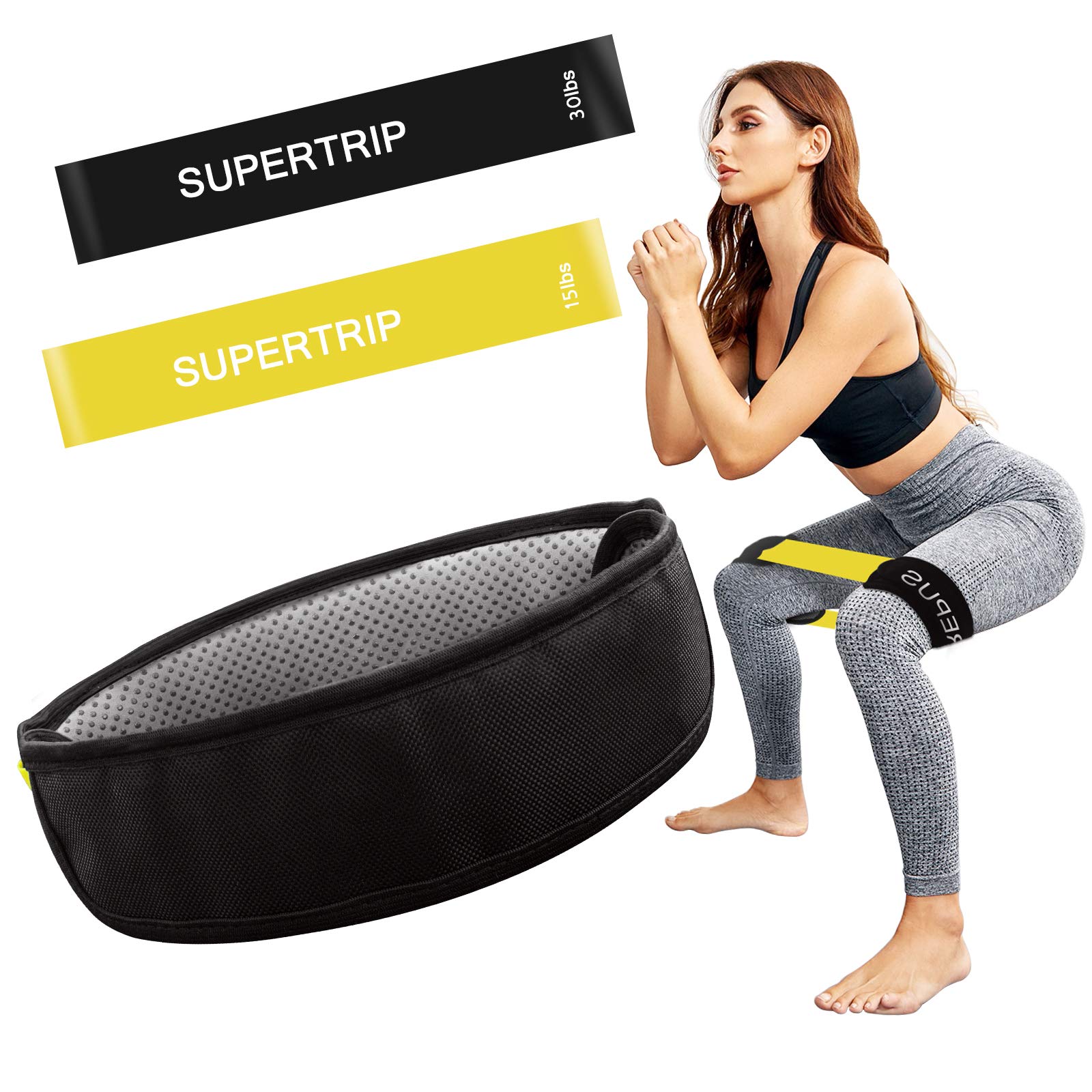 Supertrip Resistance Loop Bands with Protective Sleeves Booty Bands for Women Men 2 Pack Latex Resistance Bands and 1 Pair Non-Slip Functional Sleeves