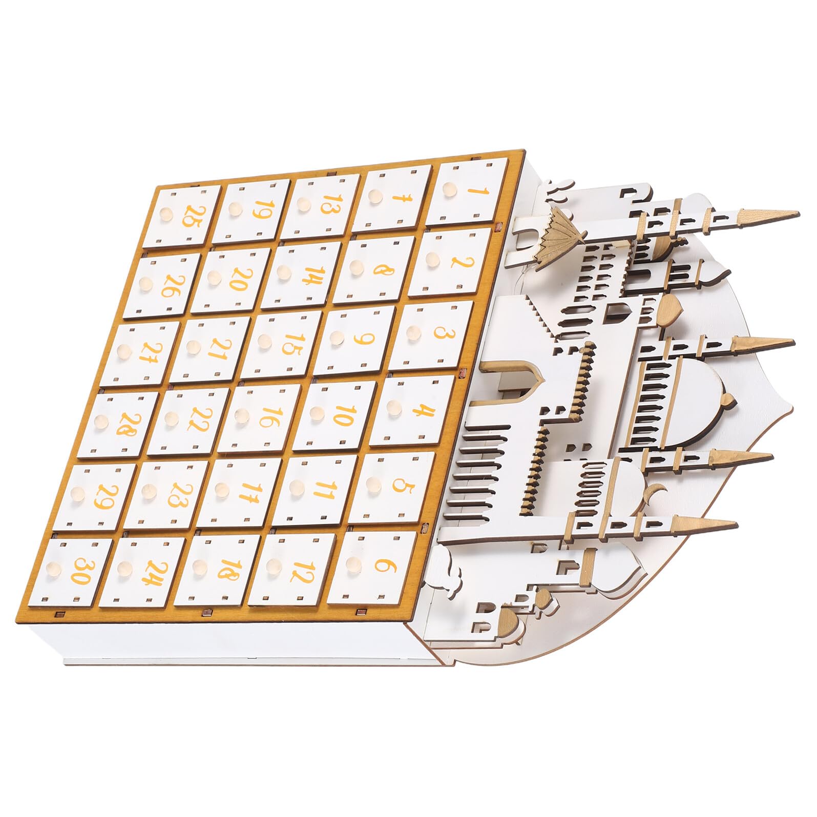 NUOBESTY Calendrier de L'avent en Bois du Ramadan 30 Jours avec Lumière LED Intégrée, Décoration de Table du Ramadan, Organisateur à Tiroirs pour Fête, Objet de Collection Décoratif