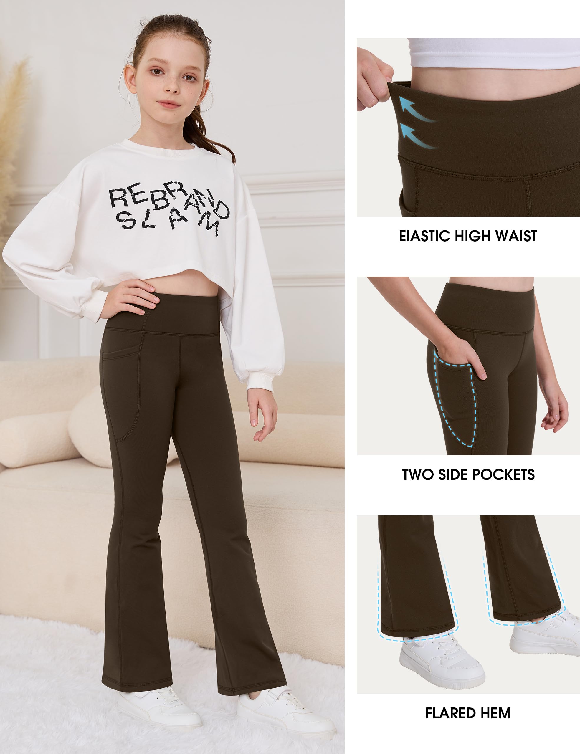 Desol Dziewczęce legginsy termiczne z podszewką polarową, wysoki stan, dzwonek, dla dzieci, ciepłe spodnie do jogi z kieszeniami, ubrania preppy