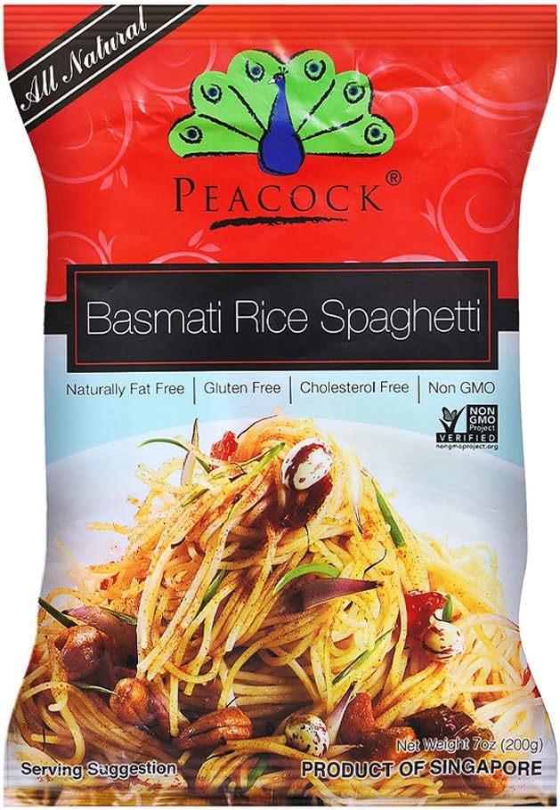Peacock Basmati Rice Spaghetti – Gluten-Free Premium Basmati Rice Pasta, 7.05 oz ℮ 200 g