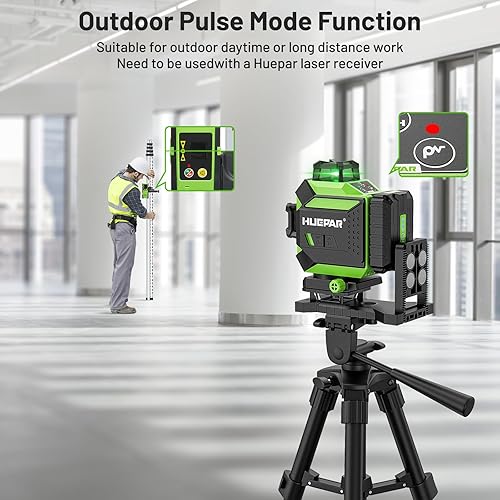 Miniatura 7 de Huepar Nivel láser de 4x360 autonivelante de haz verde 4D de línea cruzada de 16 líneas herramienta láser de suelo de baldosas -2x360 líneas láser