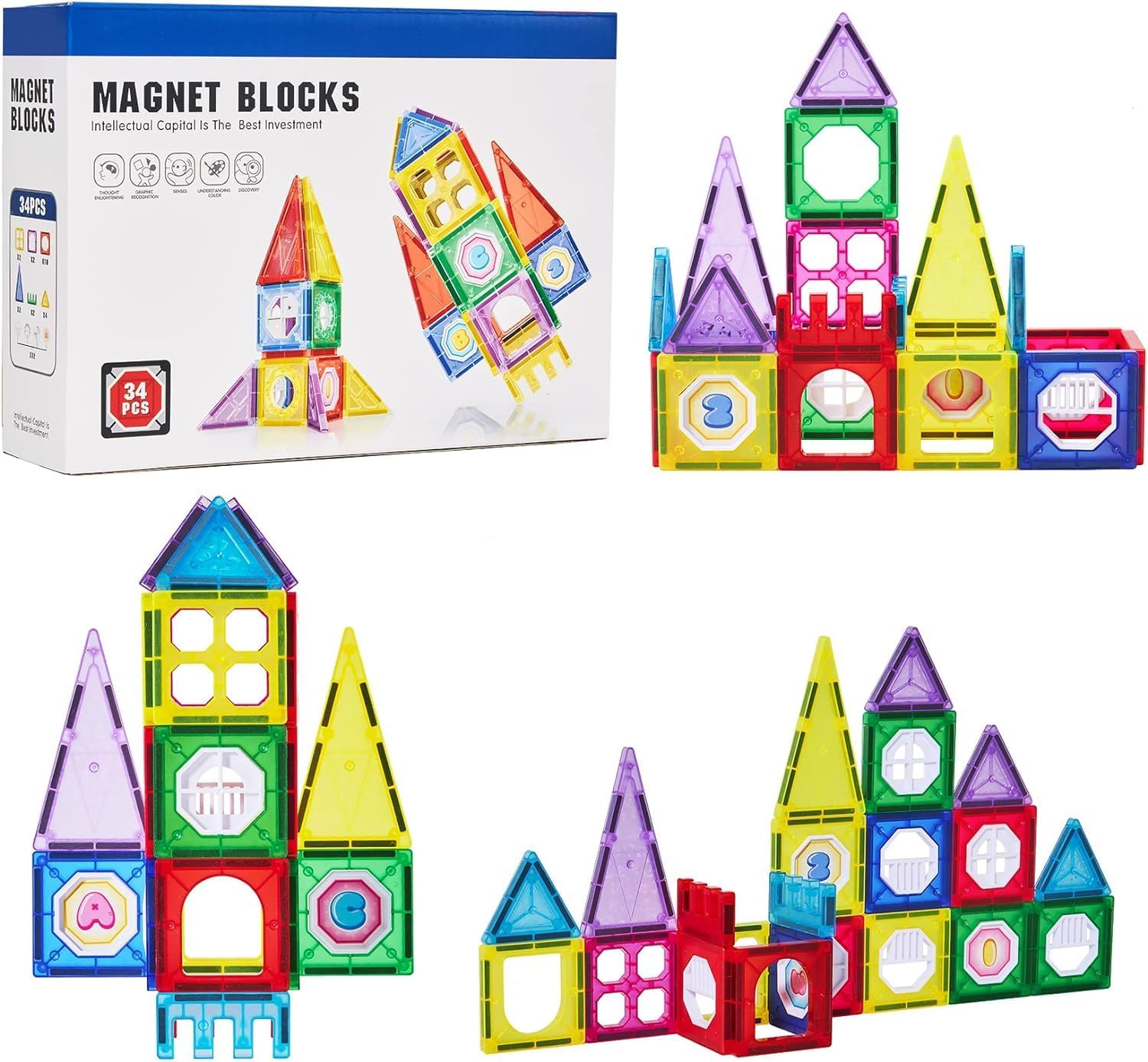 Baybee Magnetic Tiles for kids | Magnetic Building Blocks Toys | Educational Toys | Magnetic Blocks Stacking Toys | Kids 3D Magnet Building Puzzle for kids Toddler Boys & Girls | 3+Year (34 Pcs)