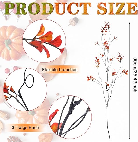Miniatura 10 de Riceshoot 6 piezas de hojas artificiales de 35.4 pulgadas, ramas de primavera, plantas falsas con tallos de arbustos sintéticos, plantas de hojas