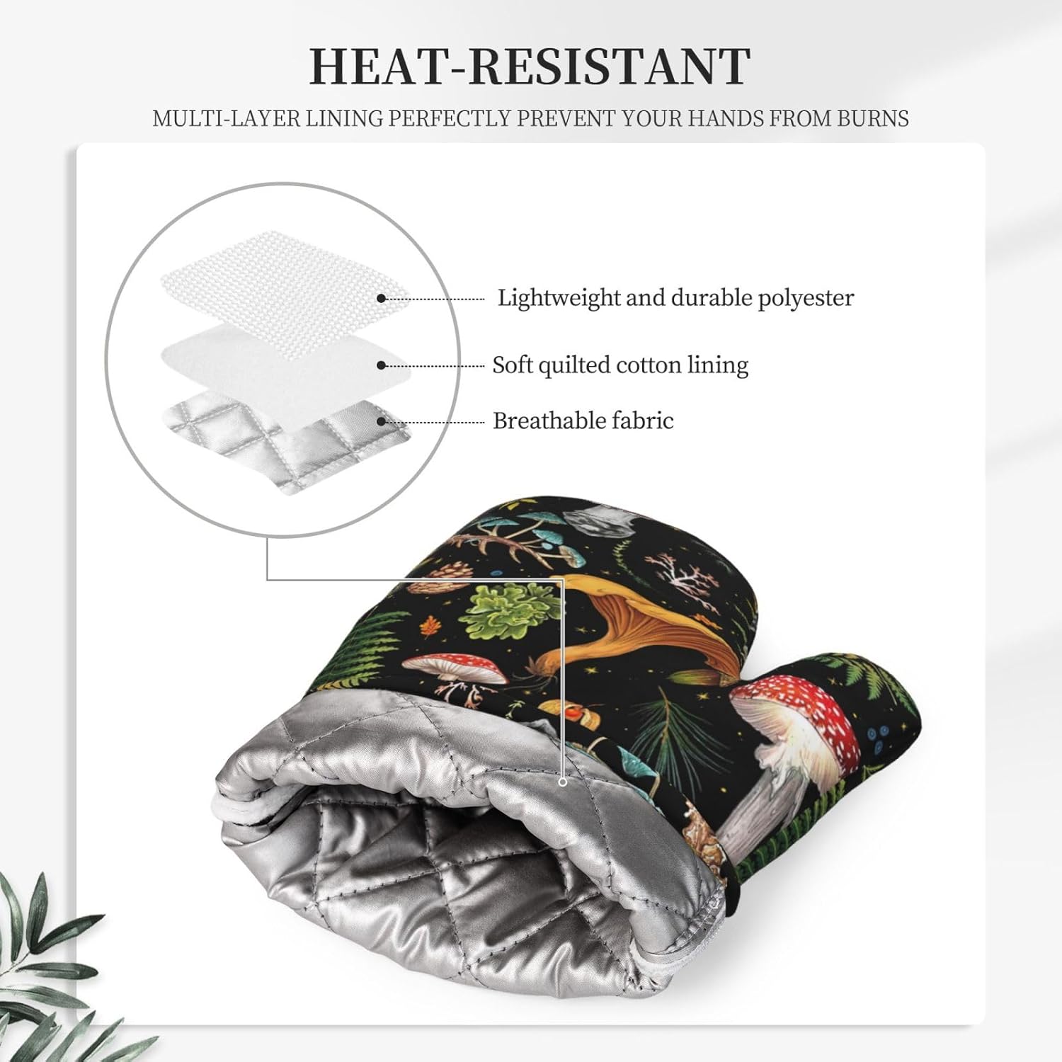 Mushroom Oven Mitts and Pot Holders Sets Silicone Mushrooms Kitchen Mitts Potholders Heat Resistant 4Pcs Oven Gloves Hot Pads for Kitchen Baking Cooking BBQ Grilling - Image 4