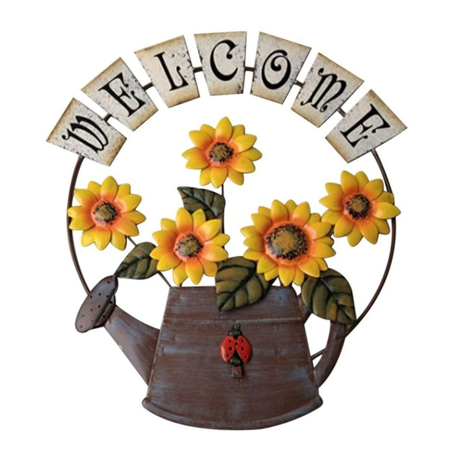 Willkommensschild Metall Sonnenblume – Handbemalte Gartendekoration, 41x32 Cm, Gelb/orange, Für Haustür & Garten