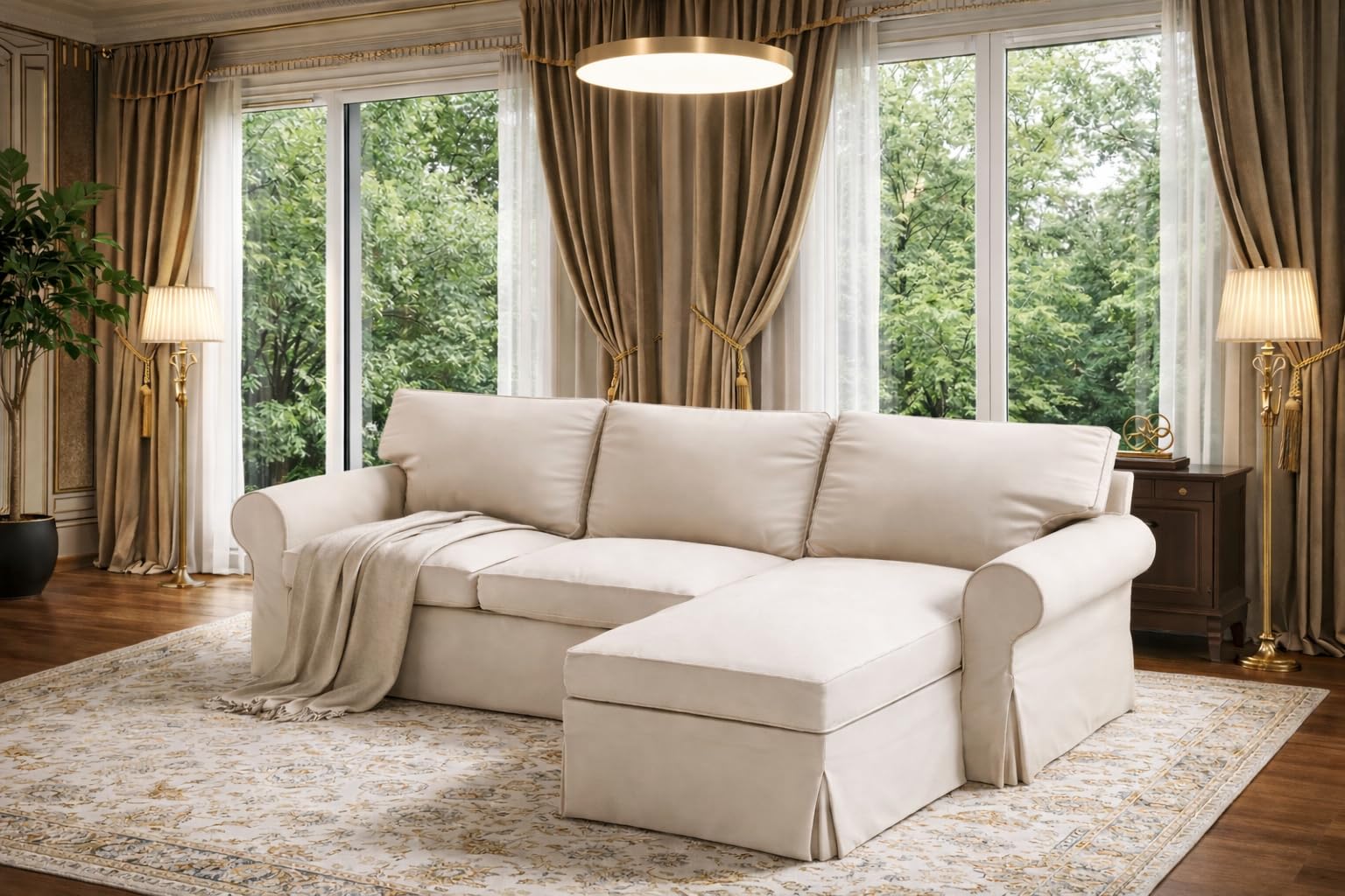 HomeTown Market Copridivano In Tessuto Resistente, Compatibile Con IKEA Ektorp Sofa. Divano Non Incluso (Chaise 4 posti poliestere beige)