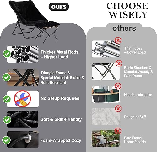 Miniatura 7 de Silla plegable de piel sintética de gran tamaño con otomana, silla de platillo suave XL, marco de metal plegable para dormitorio, sala de estar,