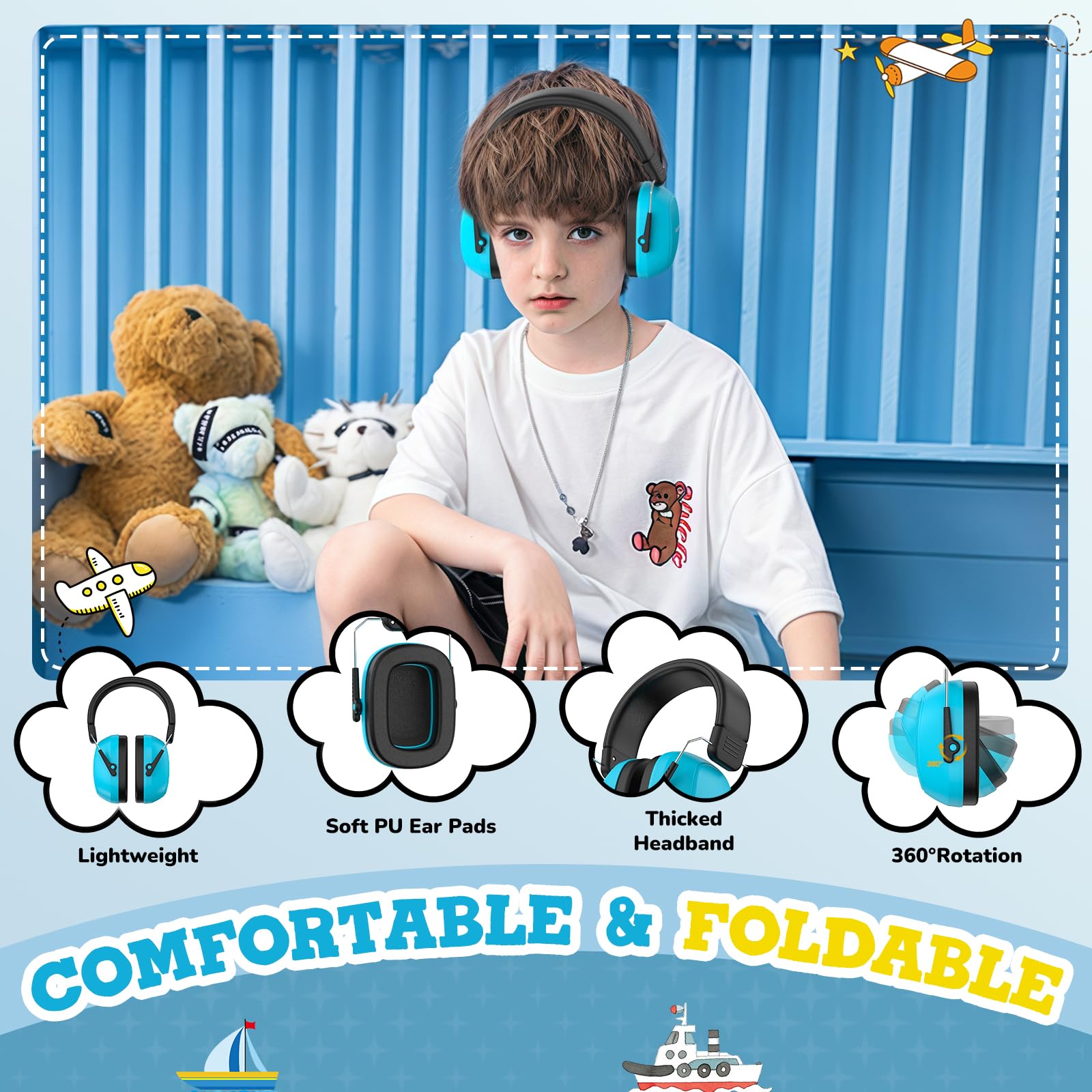 Cowyawn Auriculares con cancelación de ruido para niños, SNR 29 dB, protección auditiva para niños, protección auditiva de seguridad para reducción de ruido, para autismo, ayuda sensorial y de