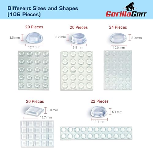 Miniatura 5 de Paquete combinado de 106 piezas de almohadillas adhesivas transparentes, con amortiguación de ruido, patas de goma transparente para armarios,