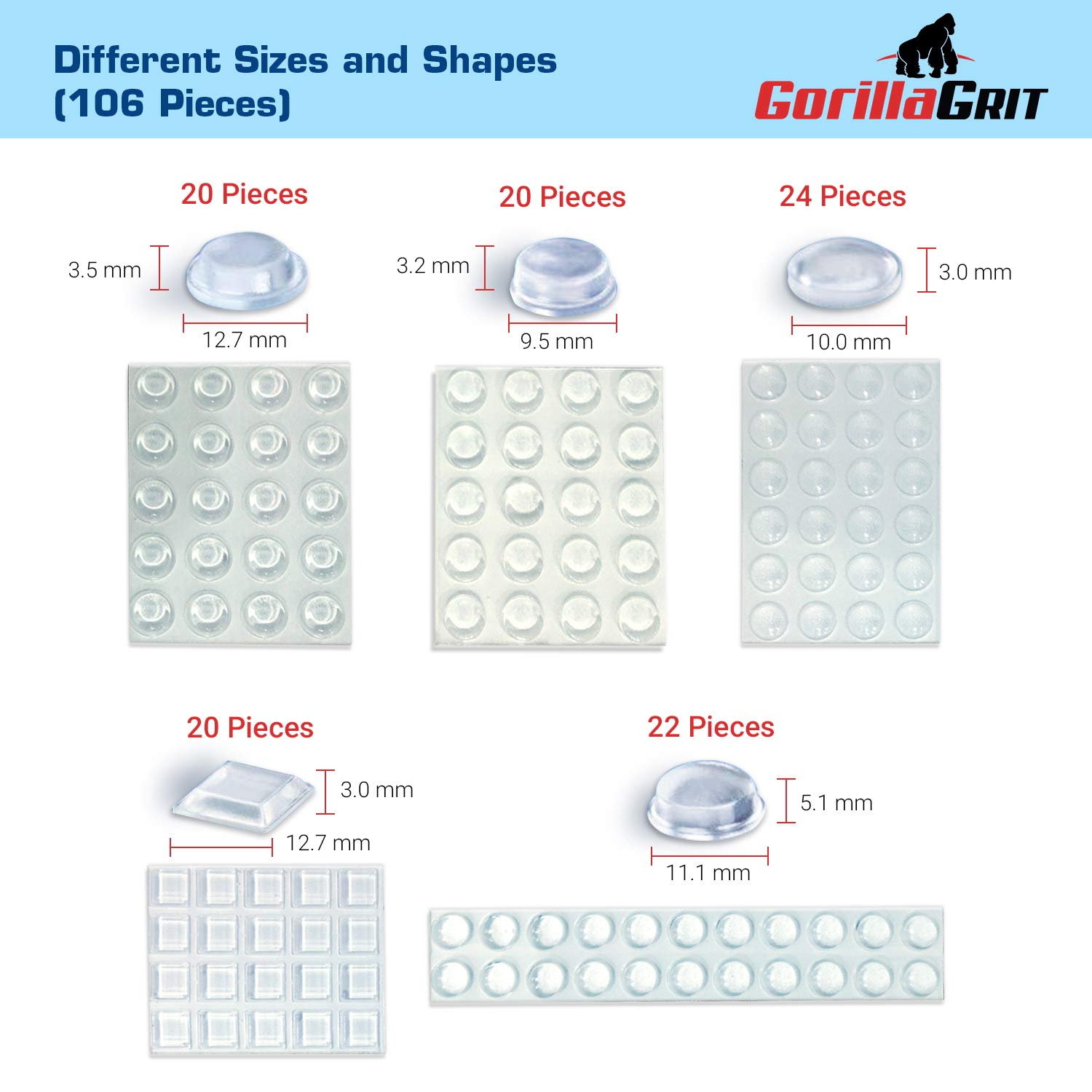 Clear Adhesive Bumper Pads 106Piece Combo Pack Noise Dampening