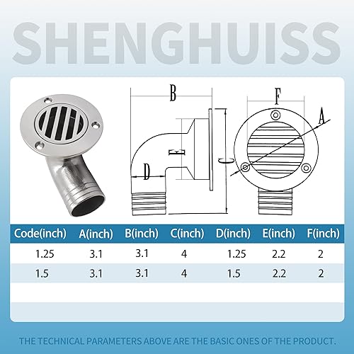 Miniatura 6 de SHENGHUISS Accesorios de drenaje de piso de cubierta de barco Hardware marino 316 Acero inoxidable a través del casco de drenaje de cubierta de
