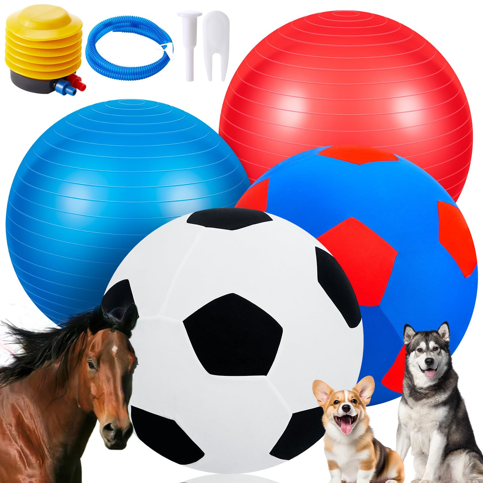 VercanMonth 4 Pcs 20 Inches Giant Herding Horse Ball with Ball Cover Anti Burst Please Watch VCR for How to Inflation Horse Toys for Horses Stall Entertainment Play, Pump Included