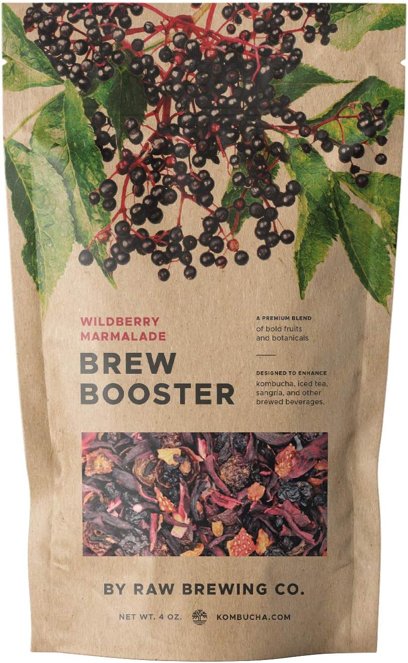 Kombucha.com Wildberry Marmalade BREW BOOSTER - Super Premium Elderberry, Currant, Strawberry Blend w/ Hibiscus & Botanicals for Creating Store Quality Kombucha, Flavored Iced Tea, Sangria, and More - All Natural, Loose Leaf, Caffeine Free, No Artificial Flavors, Immunity Boosting (4 Ounce. Makes 4 Gallons.)