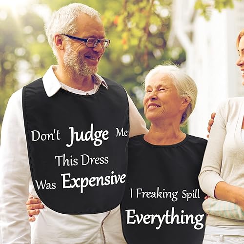 Miniatura 6 de Zhanmai 4 piezas de baberos divertidos para adultos para mujeres, ancianos y hombres, ajustables, lavables, protectores de ropa de comedor, regalos