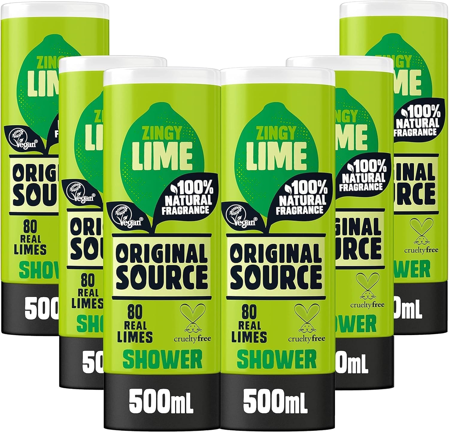 Original Source Lime Shower Gel with 100% Natural Fragrance Large Vegan Shower Gel Paraben Free Body Shower Wash Multipack of 6 x 500 ml 500 ml (Pack of 6)