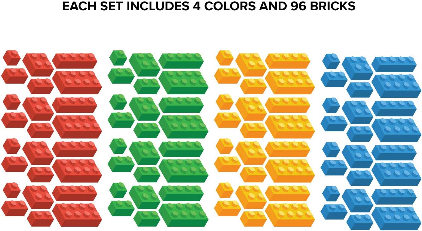 Sunny Decals Mini- Building Block Bricks Fabric Wall Decals, Set of 98 Blocks in 4 Colors - Removable, Reusable, Respositionable