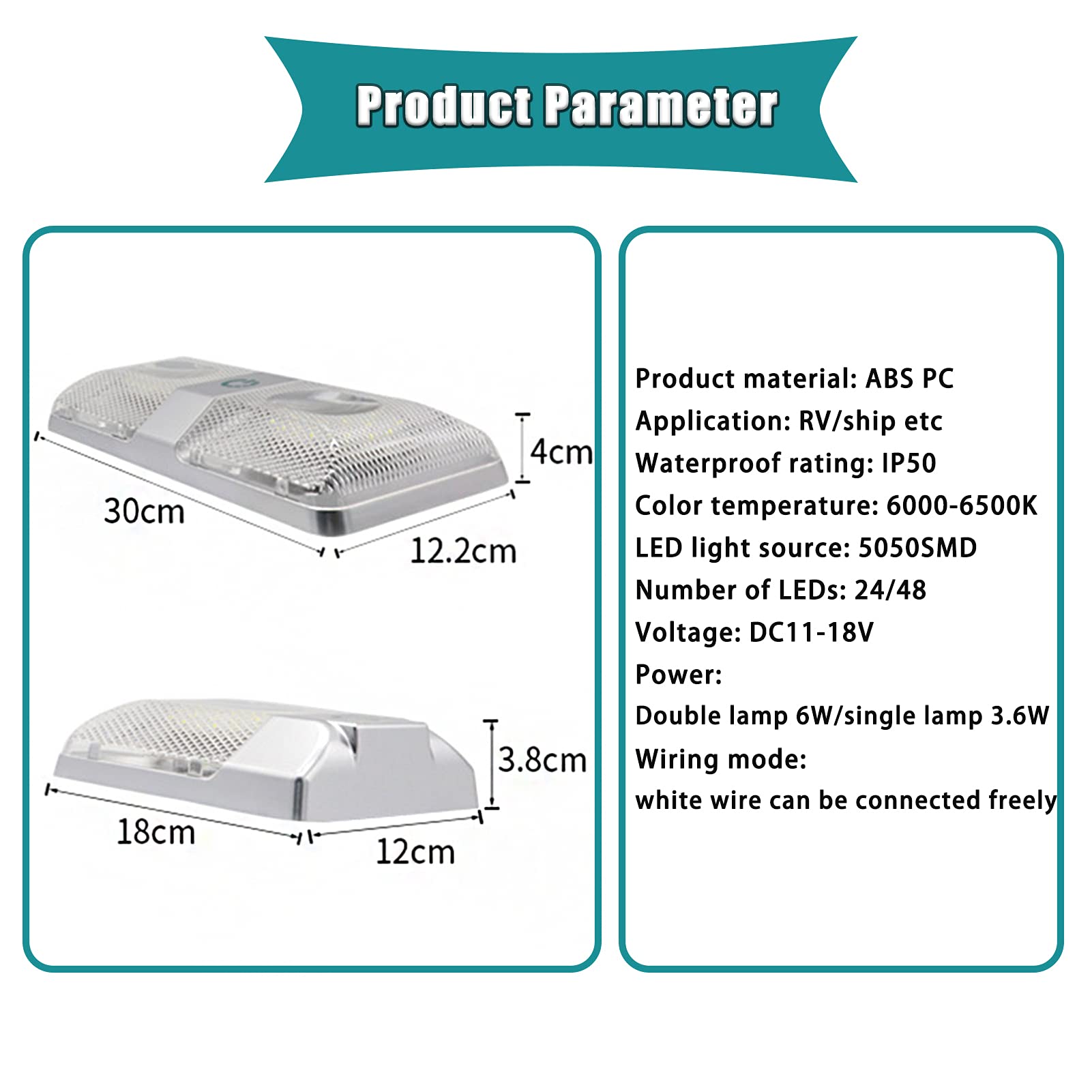 Luci Interne a LED per Camper 12v Dimmerabili, Plafoniera per Camper con Pulsante Tattile 3.6w 6000k Illuminazione per Camper per Barche Illuminazione per Rimorchi di Ricambio,2pc,Single Lamp