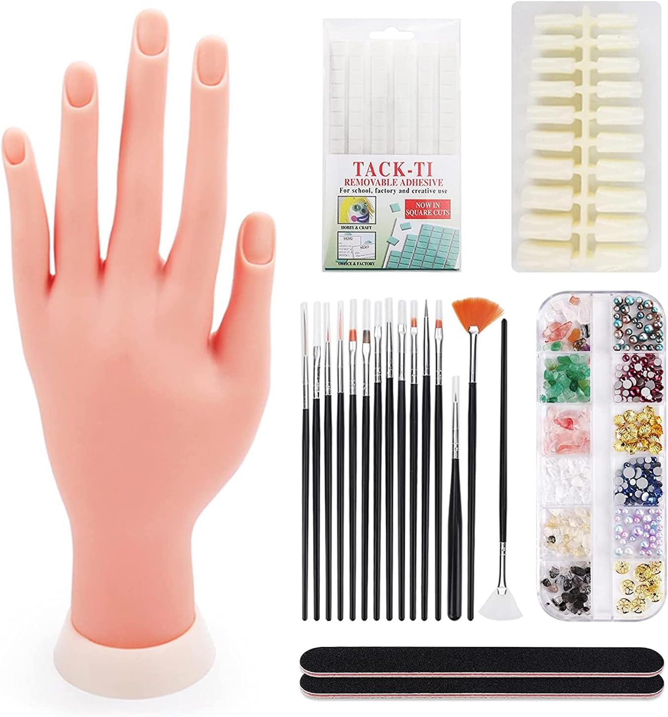 Deciniee Practice Hand for Acrylic Nails：Silicone Nail Practice Hand with 200Pcs Nail Tips - Adjustable Nail Hand Practice Model for Women Girls - Training Hand Manicure Kit for DIY Nail Art