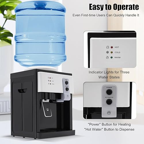 Miniatura 4 de LYNICESHOP Dispensador de agua de encimera de carga superior, dispensador de agua fría caliente de 5 galones, dispensador de agua fría para
