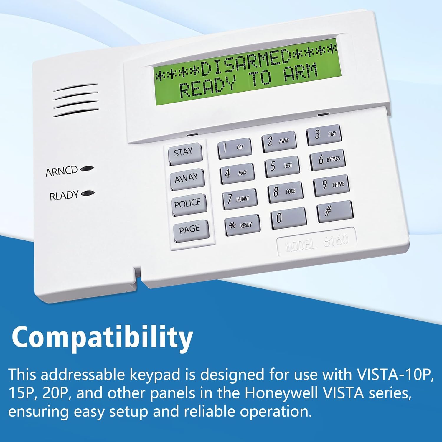 6160 Custom Alpha Alarm Keypad Display, Compatible with Honeywell VISTA-20P/15P/10P and Ademco Systems, Addressable Wired Security Keypad, Replacement for Ademco 6160 Keypad
