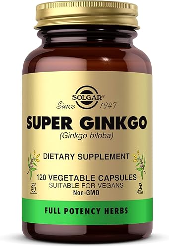 Solgar Super Ginkgo 120 cápsulas vegetales Potencia completa FP Apoyo antioxidante y sistema nervioso Salud cerebral Sin OMG vegano sin gluten