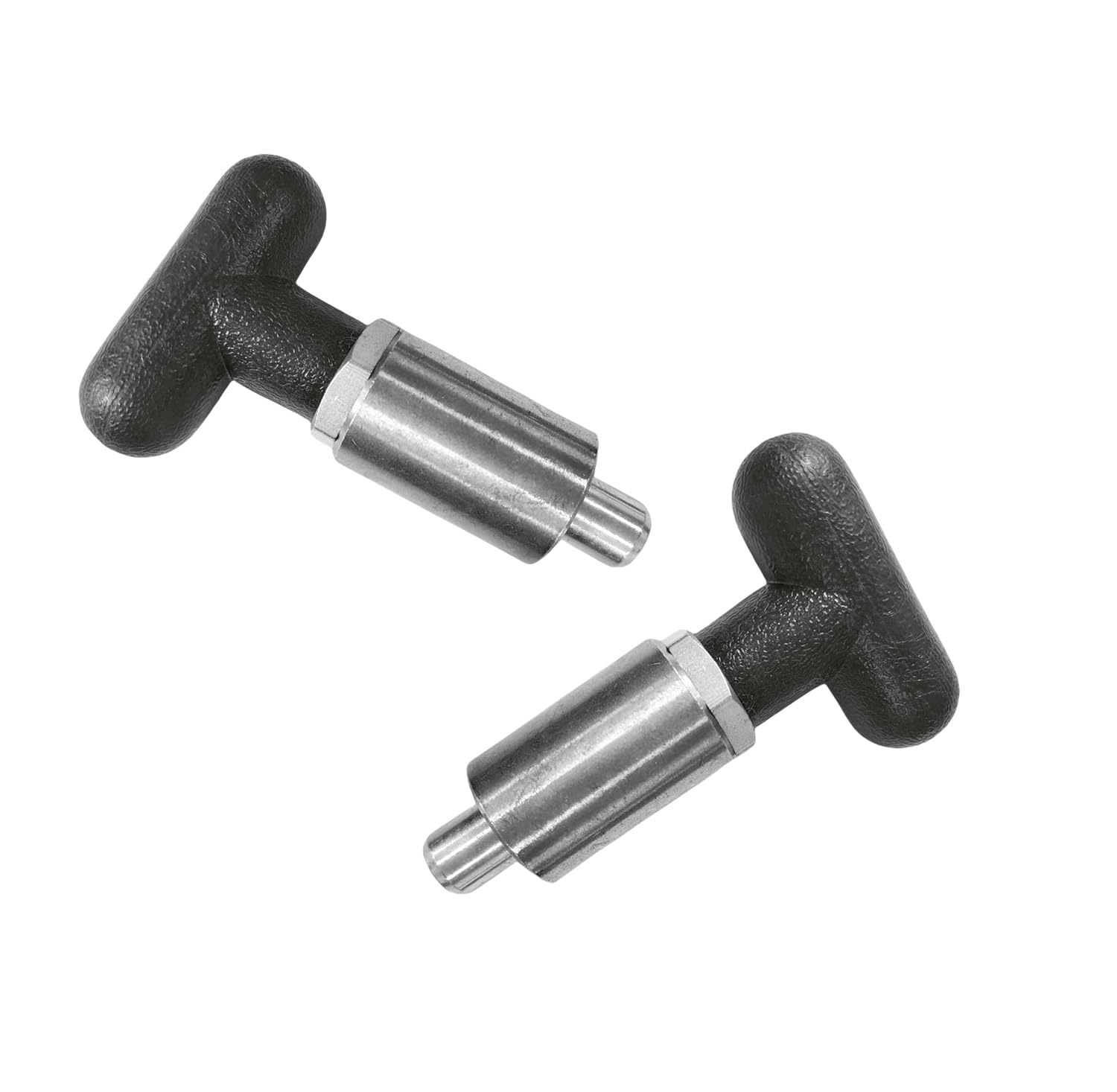 T knob Spring Loaded Pop Pin Spring Loaded Zinc Plated Steel Plunger POP Pull Pin Tire Carrier Pin , Black Plastic T-Handle Knob Round Nut W/Grub Screw Lock. (T-Handle, 3/8" Diameter)
