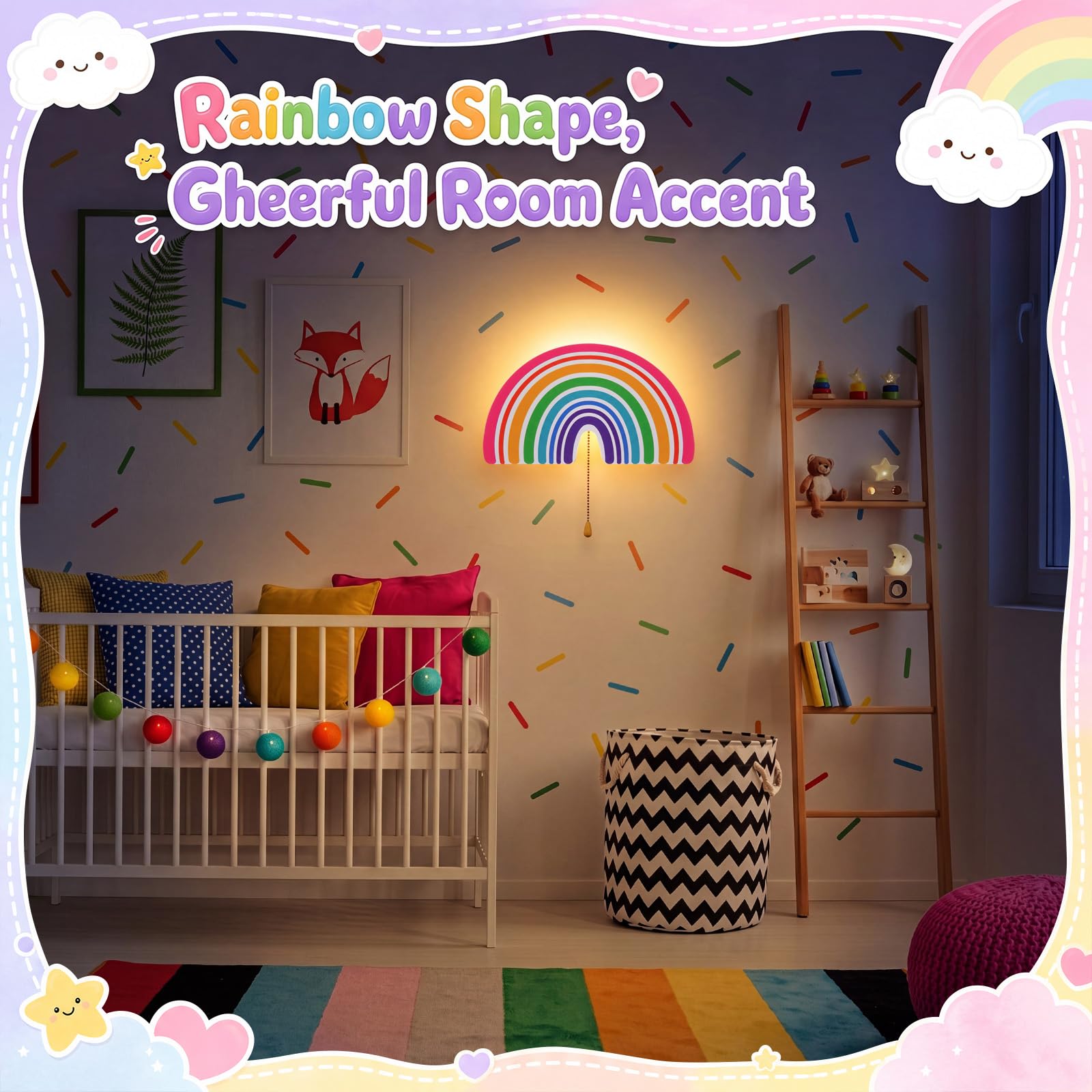 Nuanchu 2 luces de noche arcoíris para niñas, bonita lámpara LED flotante para decoración de habitación de niños, guardería, luz nocturna con batería o USB, para pared, dormitorio, mesa, oficina