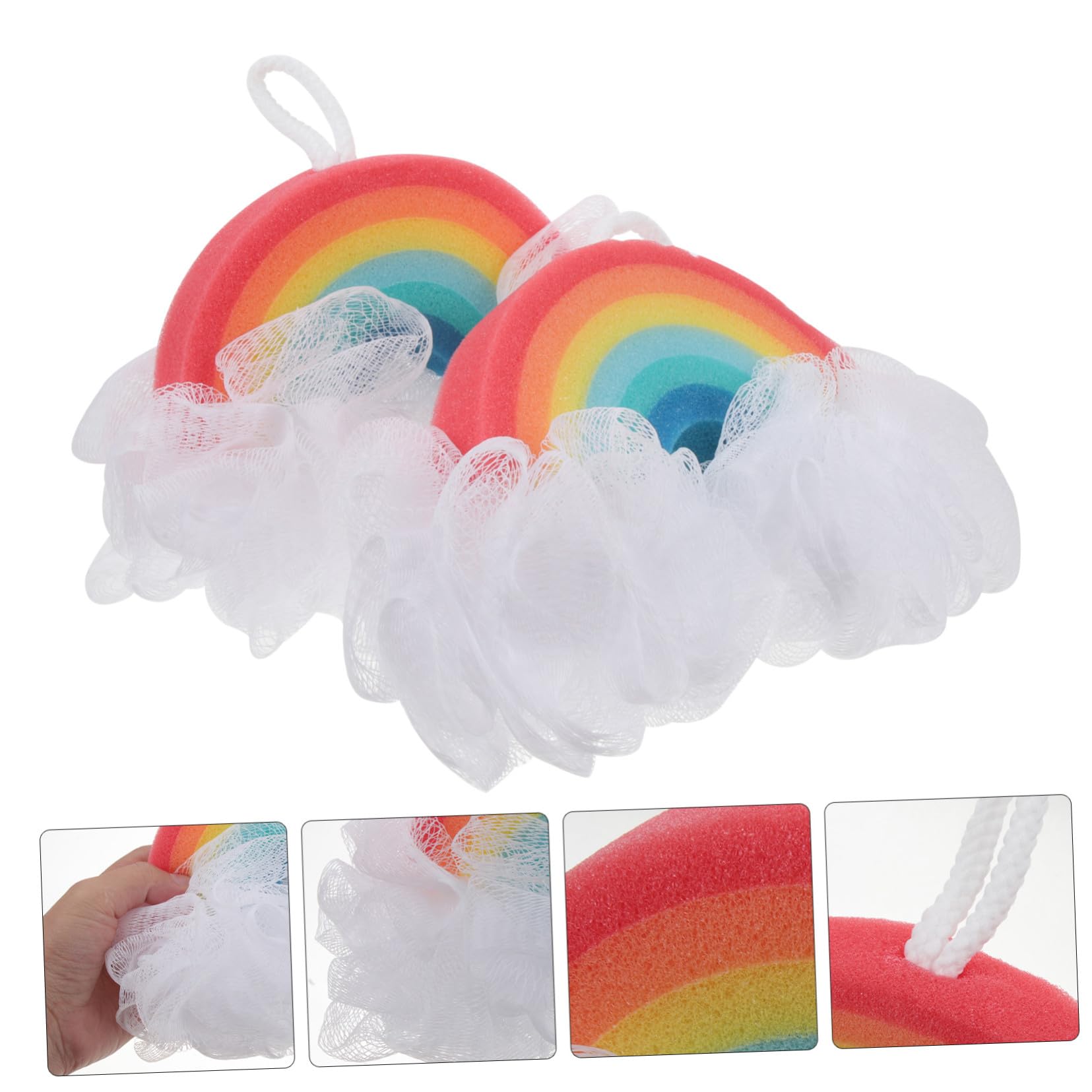 Alipis Spugna Esfoliante per Doccia Bambini 2 Pezzi a Forma di Arcobaleno potere Scrub e Bolle Ricche, Spugna Morbida per Bagno dei Piccoli