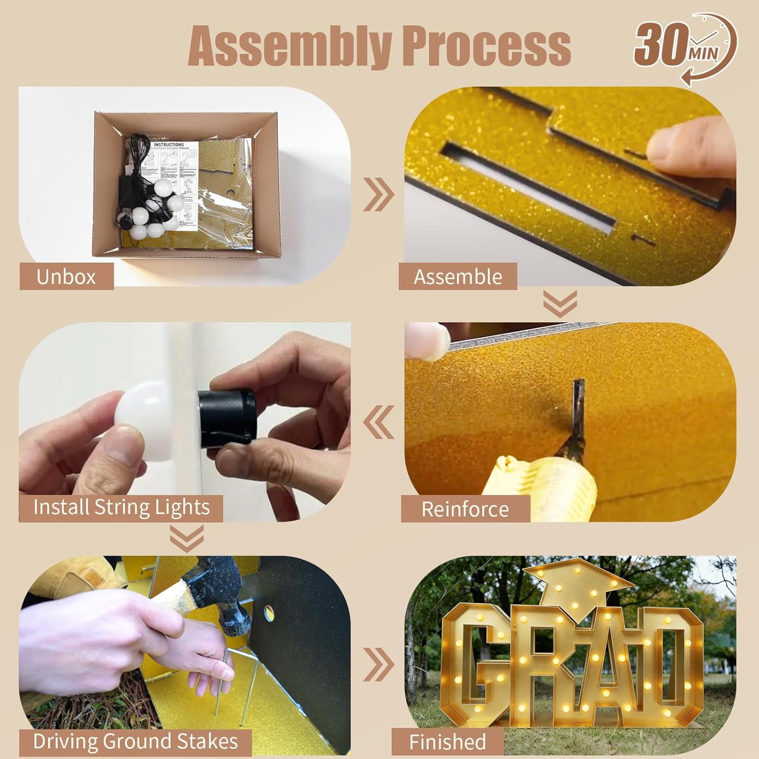 Graduation Decorations 2026 - 5.2FT Long Extra Large Marquee Light Up Letters "GRAD" Sign, Graduation Party Decor for Kindergarten High School College Celebration, Class of 2026 Backdrop Centerpiece - Gold