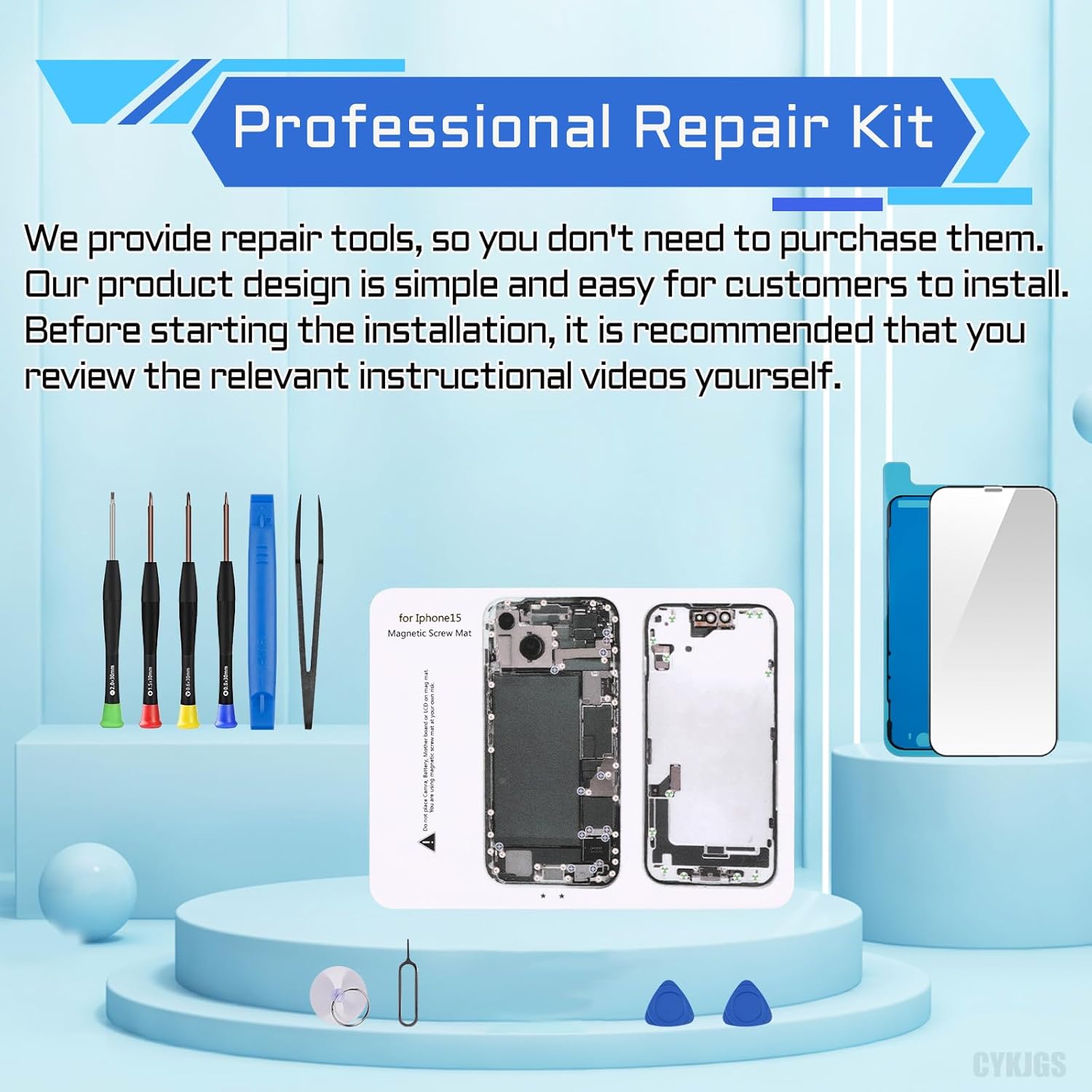 for iPhone 15 Screen Replacement with Earspeaker Flex Cable 6.1" 3D Touch LCD Display Digitizer Full Assembly Front Glass Repair Ambient Light Sensor Fix Tools Kit A3090 A2846 A3089 A3092