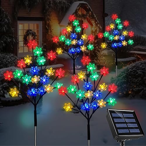 Paquete de 4 80 luces LED solares de copo de nieve de Navidad, 8 modos de luces solares de copo de nieve para decoraciones de Navidad al aire libre,