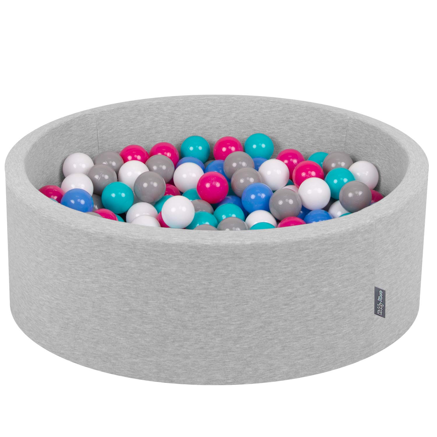 KiddyMoon 90X30cm/300 Balls ∅ 7Cm / 2.75In Baby Foam Ball Pit Made In EU, Light Grey:White/Grey/Blue/Dark Pink/Lt Turquoise — image 1