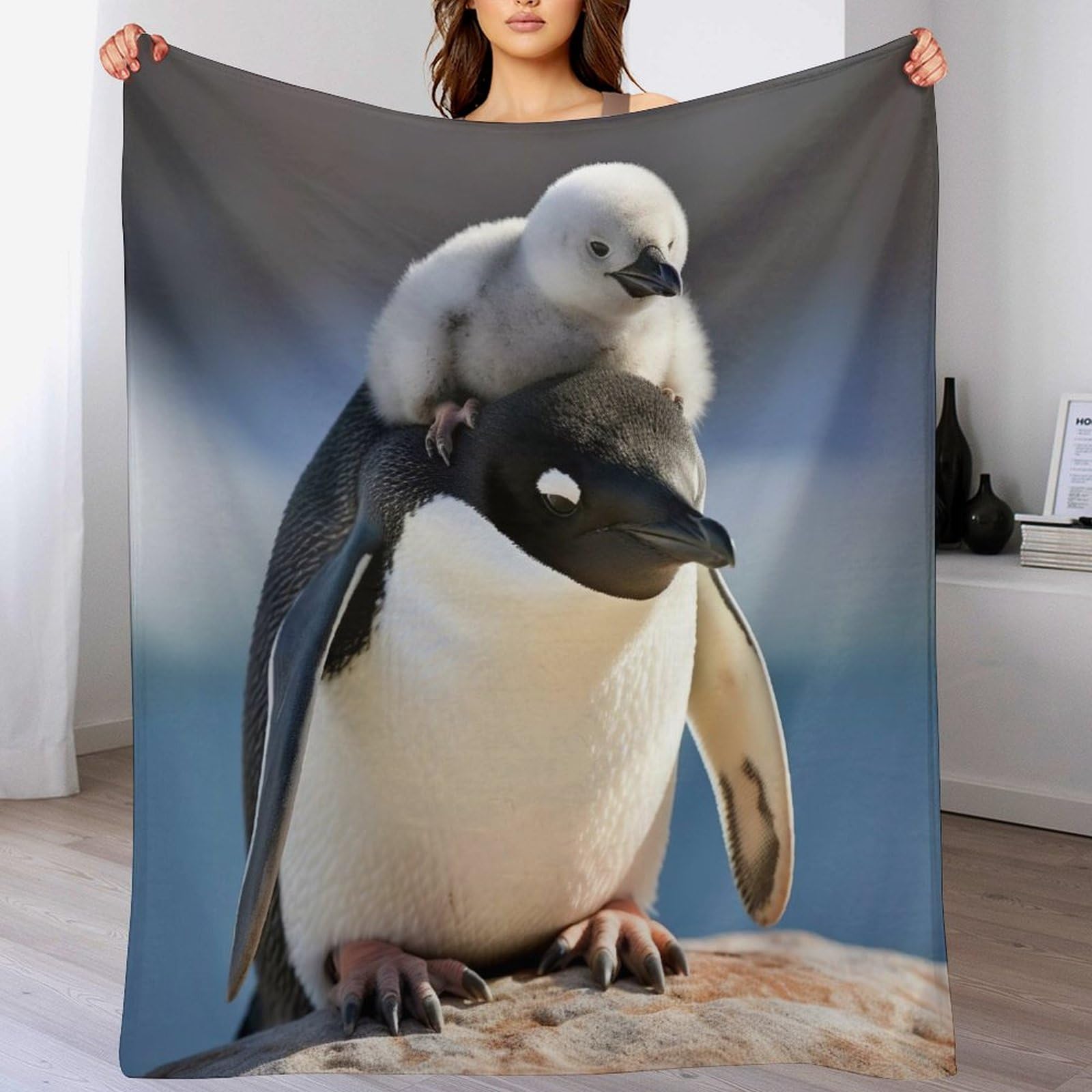 Couverture en Lit Épaisse Douce et résistante motif pingouin en flannel haut de gamme