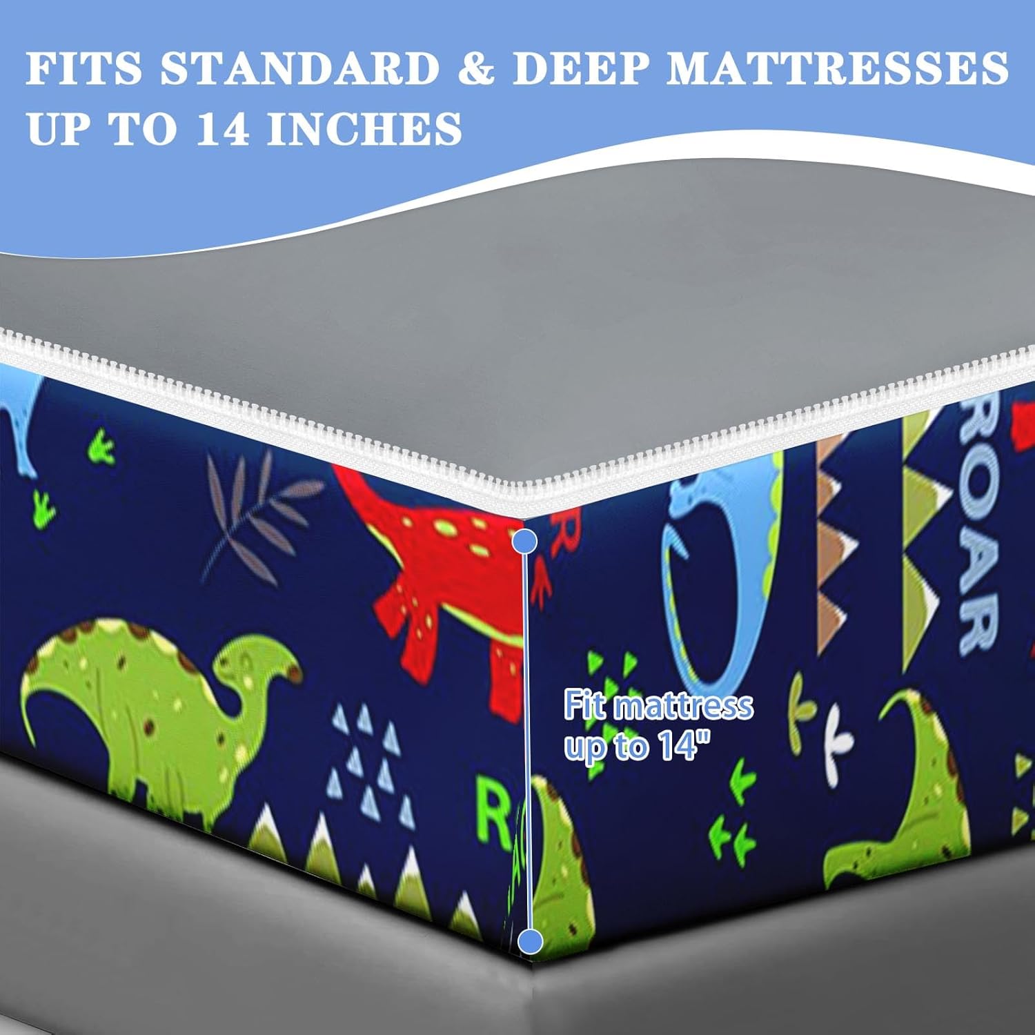 Nesker Zipper Bedding Twin Cartoon Dinosaur Zip Up Bedding Set for Boys and Kids, Wildlife Animal 3 Pcs Comforter Bed in a Bag with Fitted Sheet and 2 Pcs Pillowcases - Image 7