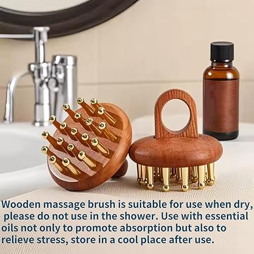 Miniatura 7 de Herramientas de masaje de terapia de madera, 19 dientes, cabeza de cobre, cepillo de presión meridiano de mano, relajación corporal y alivio del