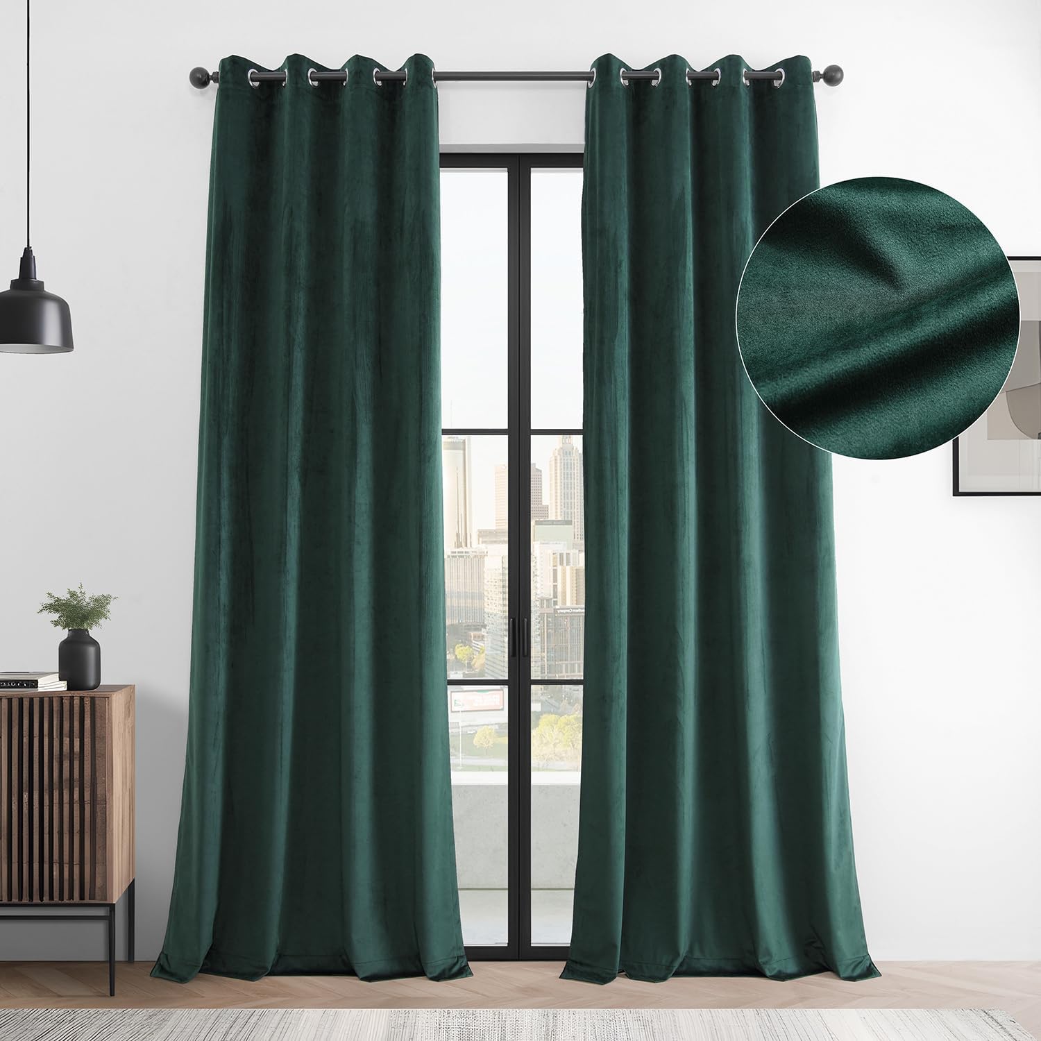 hpd half price drapes basic deluxe velvet room darkening curtains 2 panels set - grommet curtains 84 inches long window curtains for living room & curtains for bedroom, 50w x 84l, deep green deep green 50"w x 84"l (pack of 2)